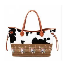 Корова Bullskull Tote Set заготовок Леопард бульдог Череп Браслет Кошелек Цветочная полосатая сумка подарок для невесты DOM1061226