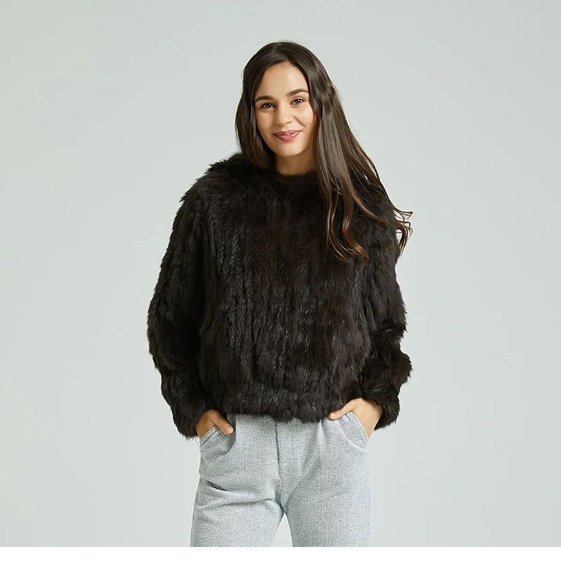 Pudi CT803, женское вязаное теплое пальто из натурального кроличьего меха, зимние куртки для девочек, свитера, модные пальто с меховым капюшоном, пальто