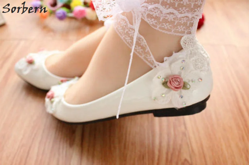 Sorbern/белые туфли подружки невесты с розовым цветком свадебные туфли с острым закрытым носком на плоской подошве кружевная обувь с ремешками женская обувь для невесты, размер 8, Новинка