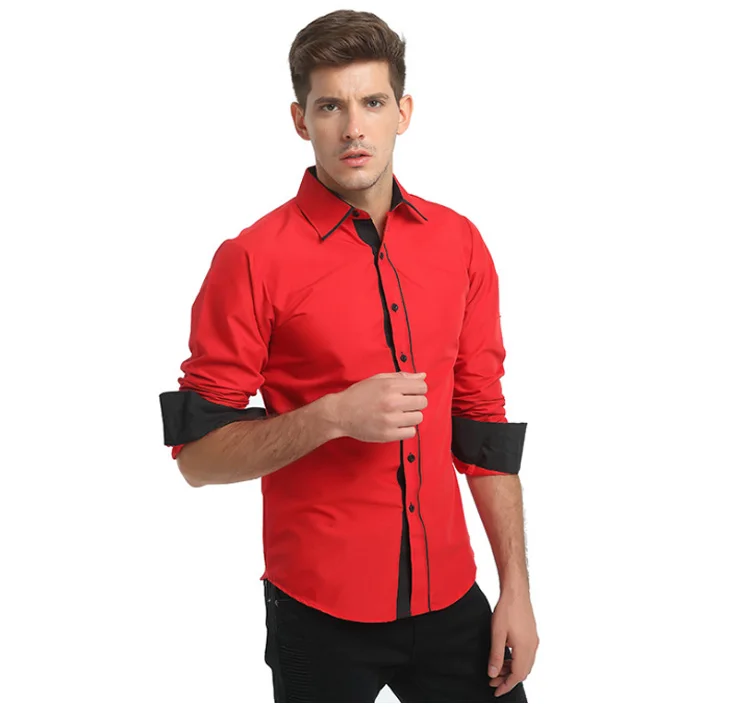 Горячая Распродажа новые модные мужские рубашки с длинным рукавом Slim Fit рубашки мужские однотонные деловые повседневные мужские рубашки Черные Серые Красные 3XL