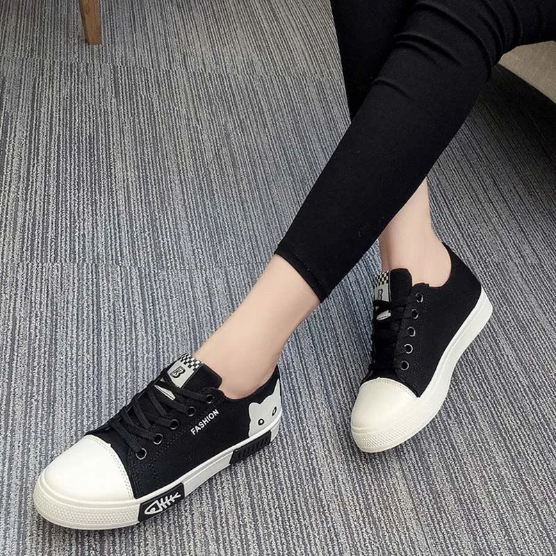 À Olpay noir blanc Chaussures Femme Mode Chat Vulcaniser Sport Lacets Pink En Tenis Dames Pour Mignon Décontracté De Feminino Femmes Toile D9WIY2HE