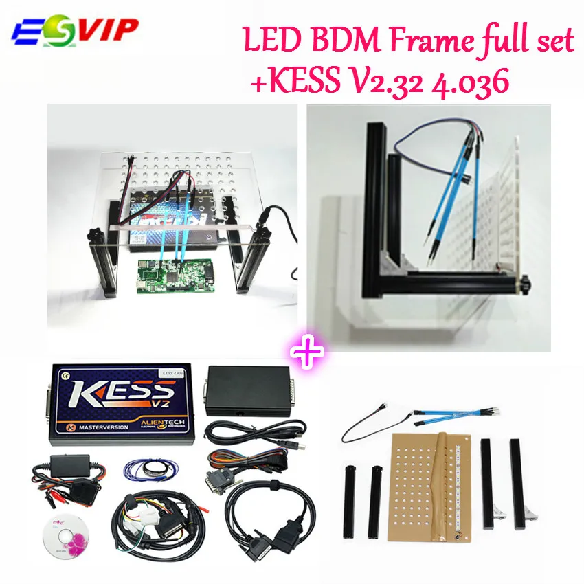 

DHL free newest LED BDM FRAME +KESS V2.32 FW4.036 No Token Limited Master Kess V2 OBD2 Manager ECU Programmer Chip Tool