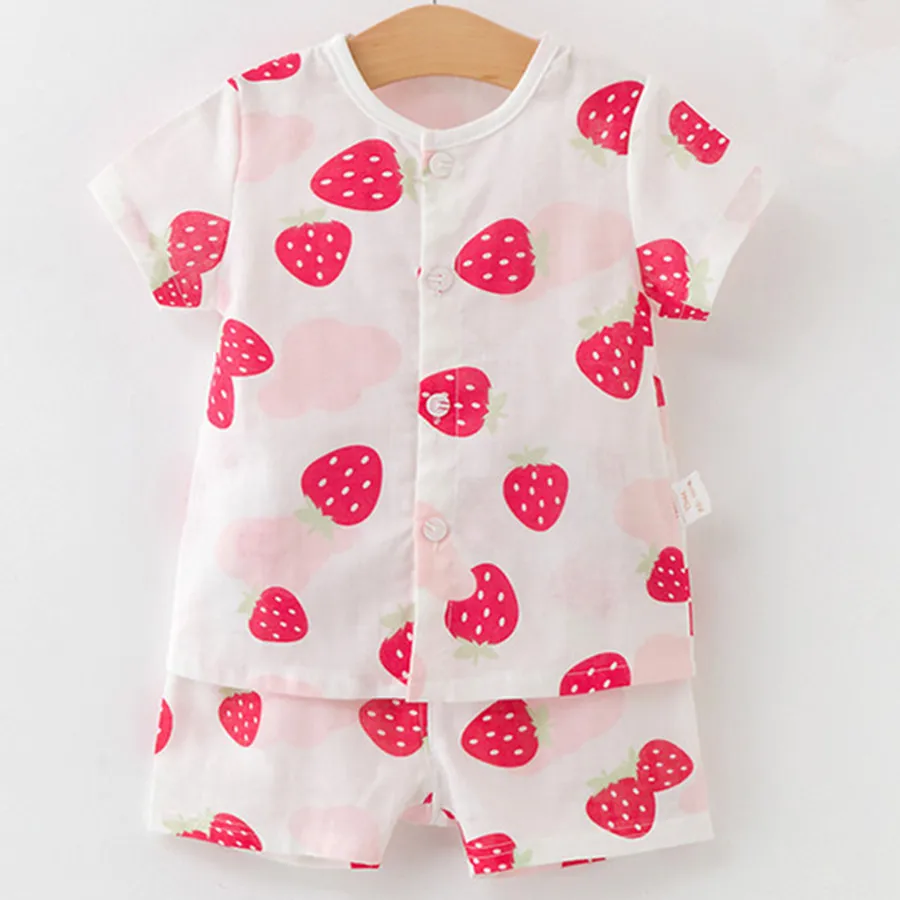 Baby Gauze cotton suits short sleeves boys girl Muslin cotton sets printing Unisex babi Combed