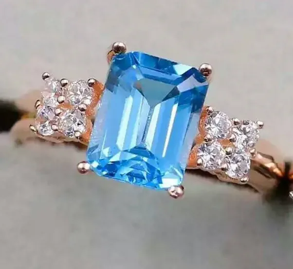 

Natural blue topaz stone Ring Natural gemstone Ring 925Sterling Silver trendy elegant square Women's Party Ring fine Jewelry