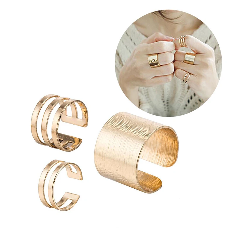 

1 Set/3Pcs Punk Gold Silver Rings Female Anillos Stack Plain Band Midi Mid Finger Knuckle Rings Set for Women Wedding Jewelry