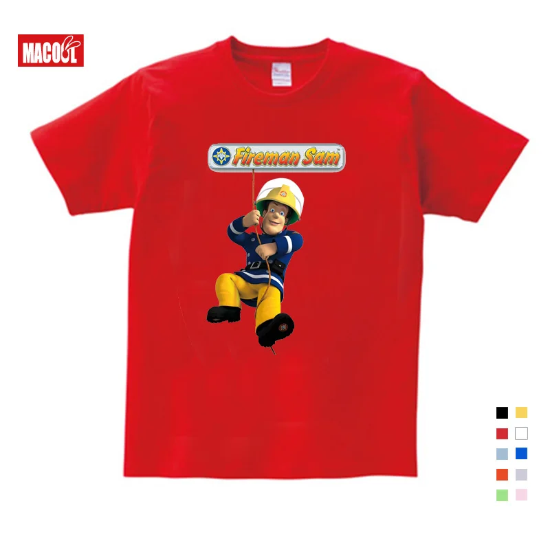 Children Hot Cartoon Fireman Sam Print Tee Tops Clothes For Kid Short Sleeve T-shirts Boy Girls 100%Cotton T-shirt Costume