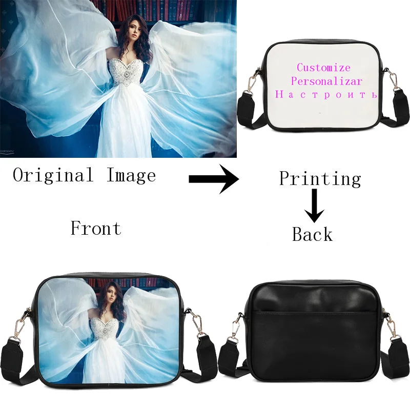 

Customized Your Image Name Logo Crossbody Bags For Women Fashion Soft Leather Sling Bags Square Messenger Bags Bolsos Mujer