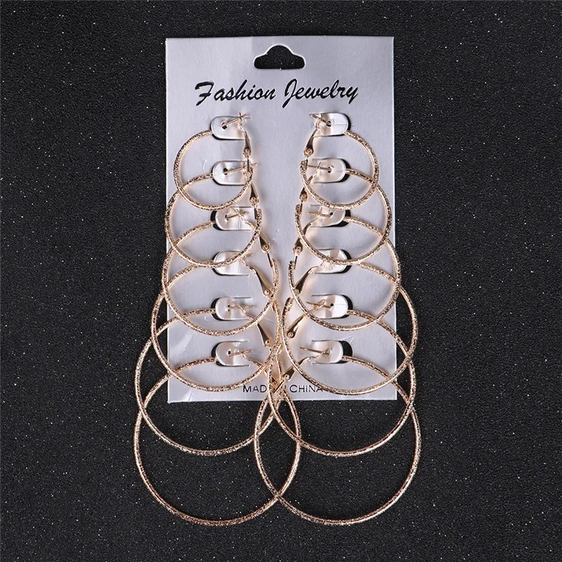 Fashion accessories Big Circle Hoop 6 Pairs  set Vintage Gold silver color Big circle Brincos earrings for women J12#N (2)