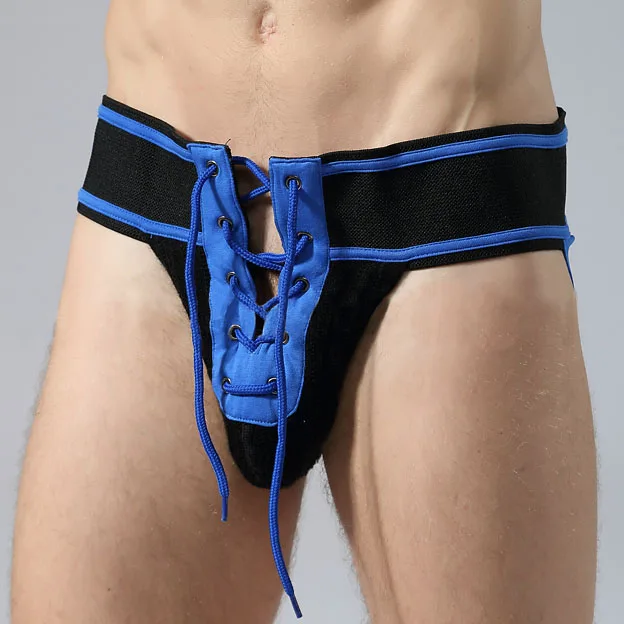 

Mens Jockstrap Underwear Footballer Lace Up 3.15" Waistband Front Lacing Drawstring Sexy Lingerie Hot Thongs Special Clubwear