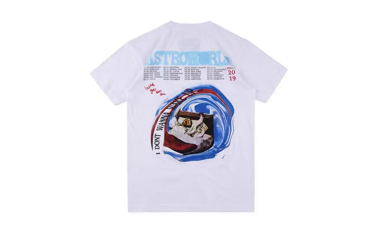 19SS ASTROWORLD TOUR Трэвиса Скотта я не хочу просыпаться футболки Трэвиса Скотта хип-хоп Уличная одежда Astroworld футболки для мужчин и женщин