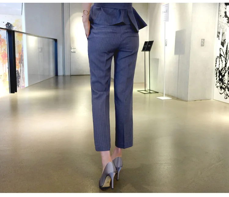 Fashion Style Women Business Suits Formal Office Suits Work Ruffle Decoration Top With Pantyhose Print Pants Suit Women (13)