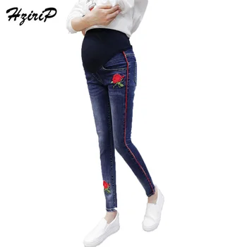 

HziriP Elastic Waist Summer Jeans Women Clothing Pregnancy Clothes Maternity Legging Embroidery Trouser Pants Stretch Denim 2018