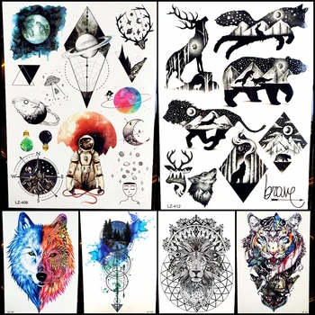 

3D Planet Bracelets Temporary Tattoo Celestial Body Waterproof Fake Flash Tattoo Space Man illumination Tatoo Compass Star Moon