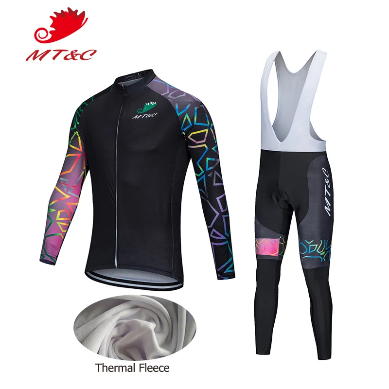 

MT&C Winter Cycling Jersey Set Abstract Rectangle Windbreak Clothes Thermal Fleece 9D Gel Pad Bicycle Sportswear Bike Clothes
