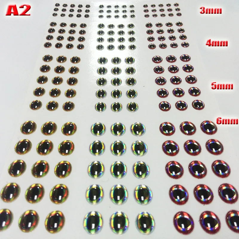 Рыболовные 3d глаза для приманки A1A2A3A4 вы выбираете размер 3mm4mm5mm6mm Количество: 732 шт./лот Красивые Искусственные рыбьи глаза высокого качества