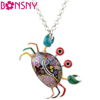 

Bonsny Statement Alloy Enamel Chain Cute Crab Necklace Pendants Chain Collar Ocean Animal Jewelry For Women Girl Accessories