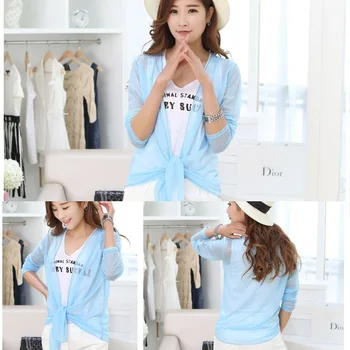 

2016 Cardigan Women Candy Color Knitted Blouse Female Long Sleeve Summer Sun Protection Clothing Anti Sun Fashion Tops H132