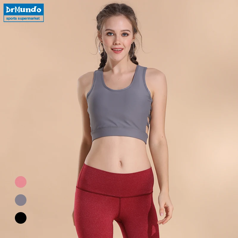 

Women Sport Bra Fitness Top Solid Yoga Bra For Cup Black Gray Shockproof Running Yoga Gym Fitness Crop Top Push Up Sports Bra