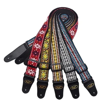 

1PC Vintage Flowers Adjustable Electric Guitar Strap Woven Embroidery Fabrics Leather Ends Strap Guitar Parts for drop Shipping