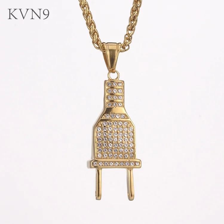KVN9 Plug Pendant & Necklace Gold color Trendy Jewelry Rhinestone
