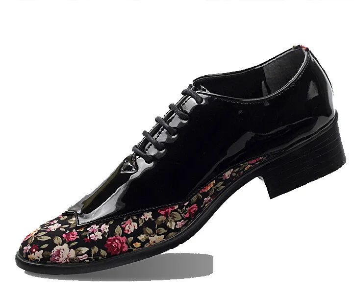 Fashion Men Shoe Oxfords Bright Patent leather Floral Cotton Mens Dress