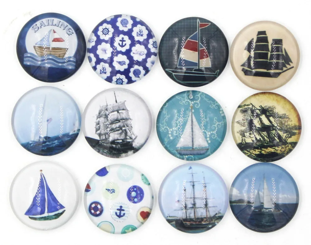 

24pcs/lot Interchangeable 18mm Cabochon Glass Nautical Sailing Boat Ship Button for Interchangeable Bracelet Necklace Earring