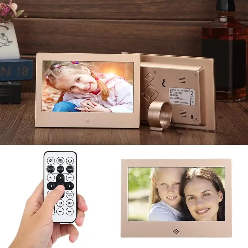 

ALLOYSEED 7 Inch Digital Photo Frame 720P Video Music Calendar Clock Player 1024x600 Resolution Metal Frame w/Remote Control