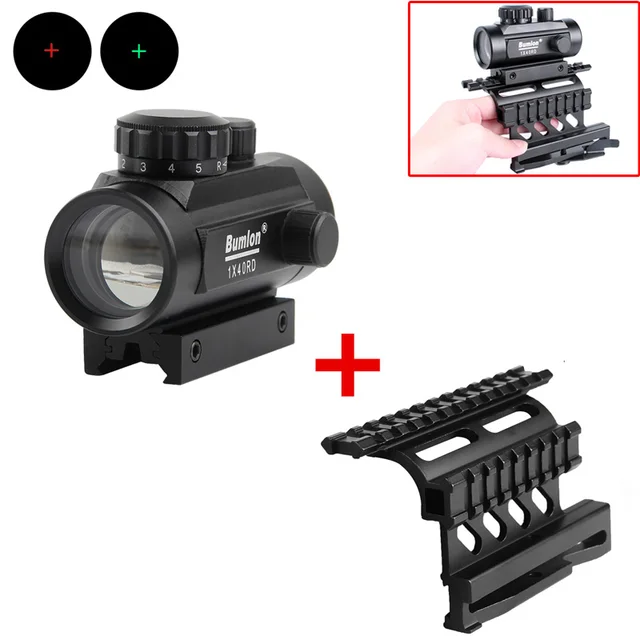 US $6.56 Red Green Dot Sight Scope Hunting Airsoft Collimator with AK 74 Rail Side Mount Quick QD Style 20mm