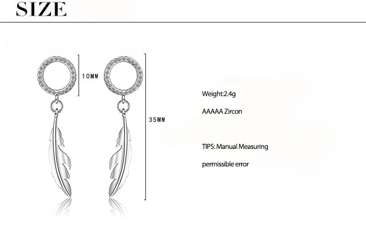 Anenjery Новая мода 925 пробы серебряные серьги Циркон Круг кисточка с длинными перьями сережки oorbellen pendientes S-E782