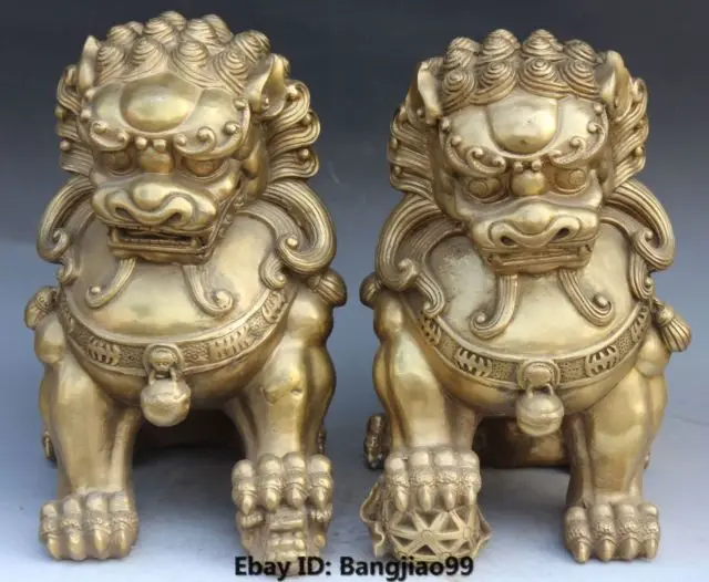 

Stick 14" Chinese Bronze Foo Fu Dog Guardion Door Gate Lion Leo Kid Ball Statue Pair cigarette lighter cooking tools