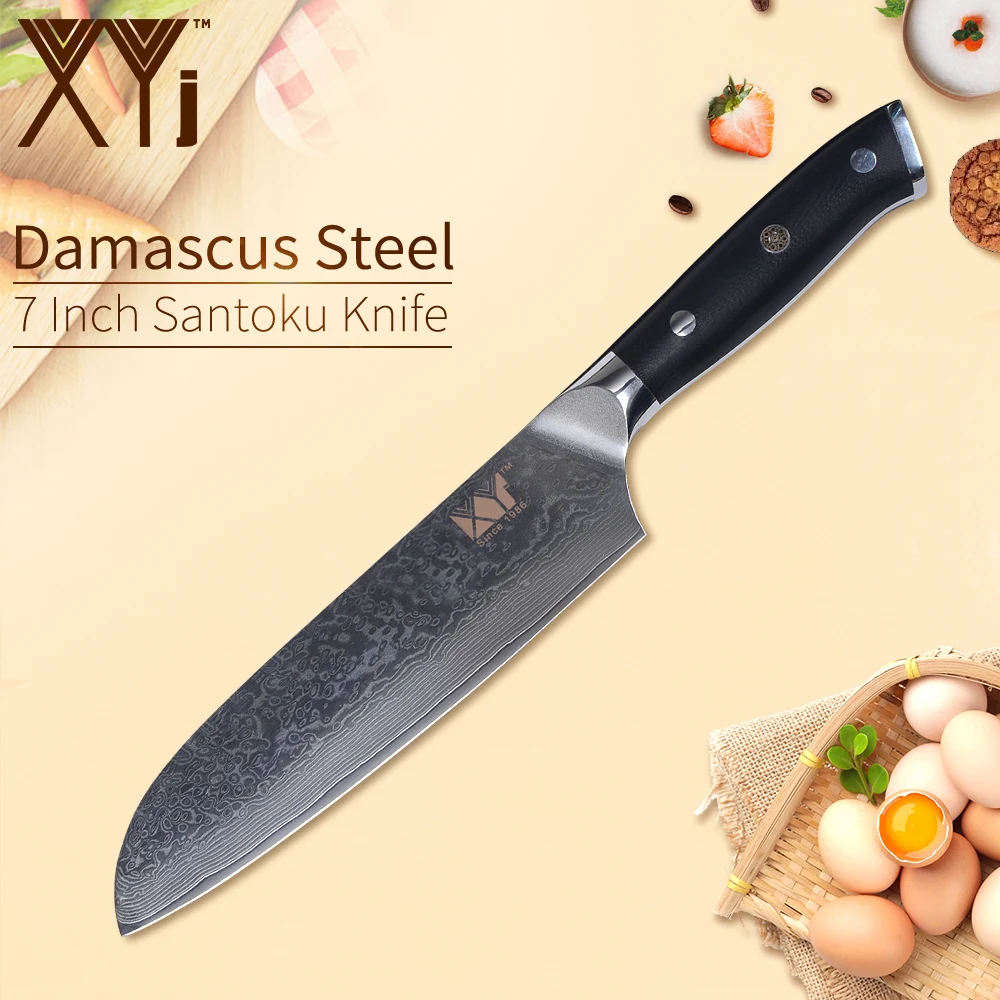 XYj 7 ''кухонный нож Santoku из дамасской стали нескользящий с ручкой Подарочная