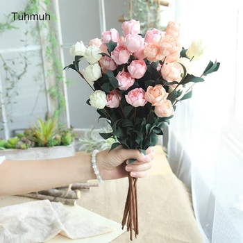 

16pcs PE Foam Rose Artificial Flowers 41cm Long 8 Heads Fake Flower Branch Home Wedding Decoration Bride Bouquet 6 Colors