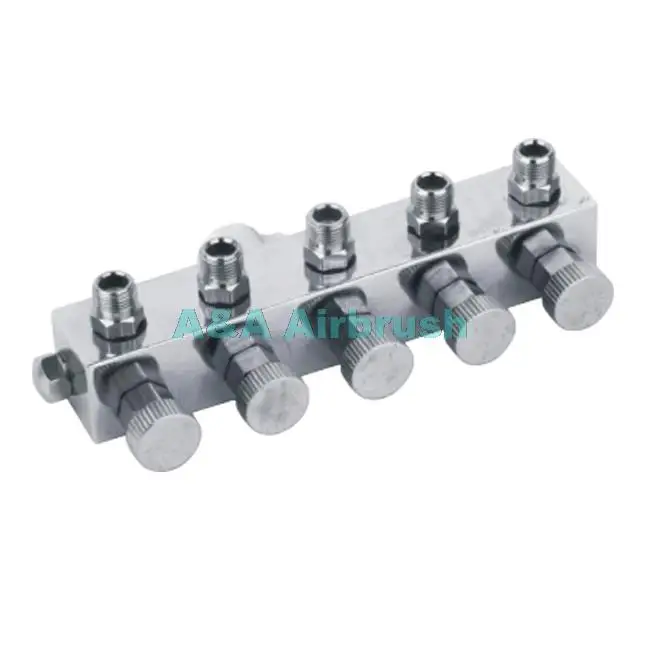 

5 WAY AIRBRUSH AIR HOSE SPLITTER MANIFOLD-Compressor and Regulated Metering Manifold Connect with 5 Airbrushes
