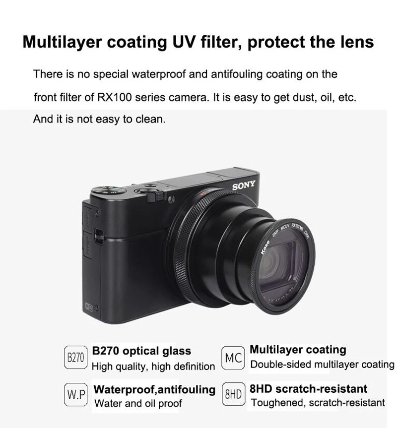 Магнитный многослойный УФ-фильтр Kase MCUV/CPL/ND1000 ND3.0/ND64 ND1.8 с нейтральной плотностью для камеры sony RX100 M7 M6 M5 M4 M3 M2