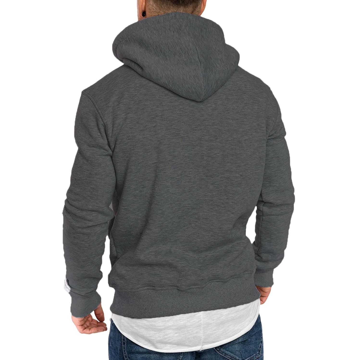 Мужская модная теплая толстовка с капюшоном в стиле хип-хоп, с карманами, на завязках, повседневный однотонный стрейчевый трикотажный пуловер, толстовка, пальто - Цвет: Dark Grey