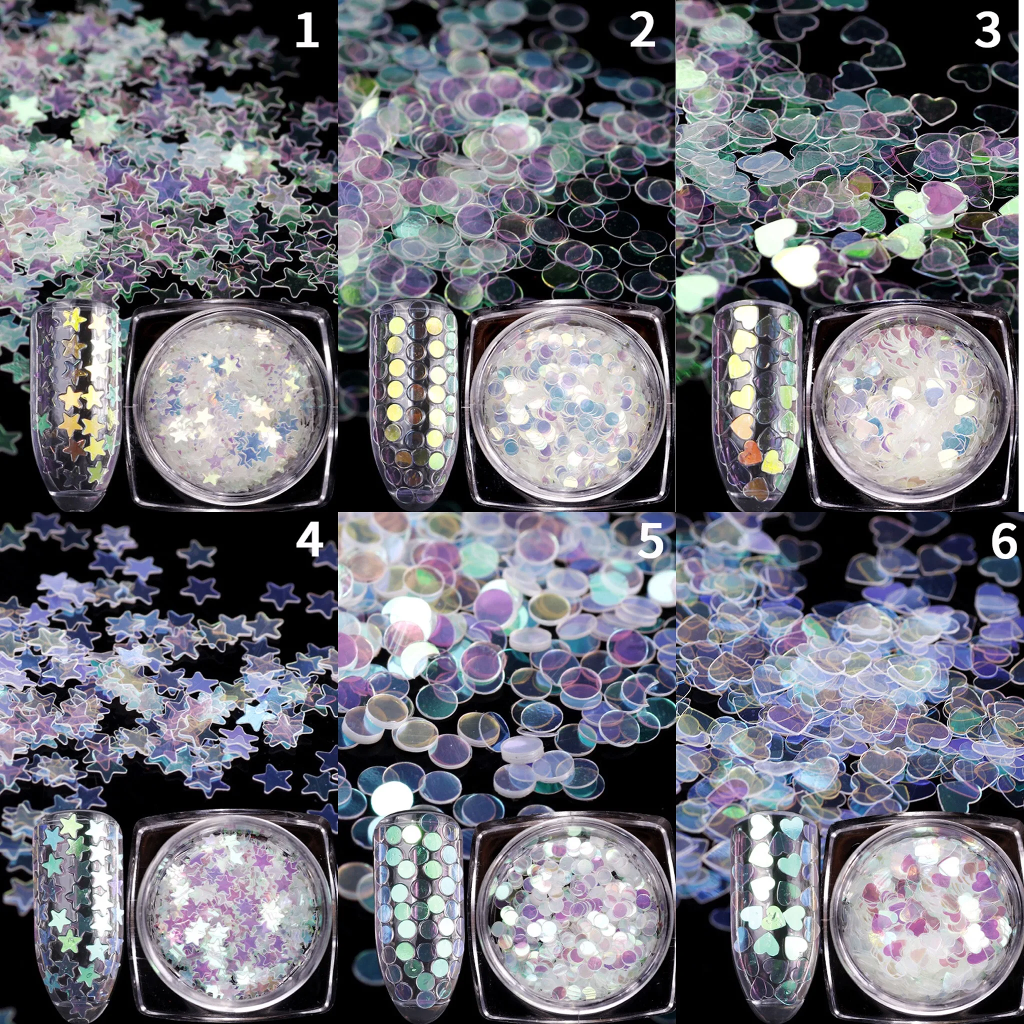 Сердце круг звезда украшение смешанный размер мульти форма голографическое искусство ногтей блестки Лазерная прозрачность сверкающие тонкие блестки для ногтей