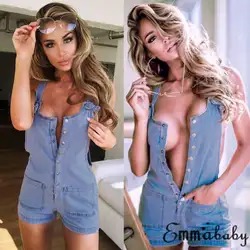 Пикантные Для женщин кнопки Bodycon короткий рукав комбинезон брюки праздник Playsuit Дамы Летние комбинезоны пляжный комбинезон боди