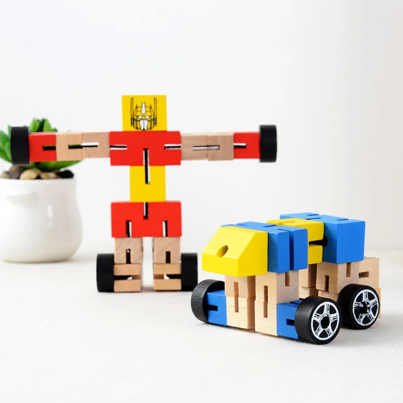 

Children's Wooden Intelligence mental develop Early Teaching Interest DIY Assembly Toy Variable car and Robot toys for kids