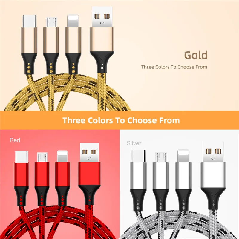 3 в 1 зарядный кабель для iPhone X Max XR 8 7 6 6s Plus 3A Micro usb type C для samsung S9 S8 huawei Xiaomi 3 в 1 Кабели для зарядки