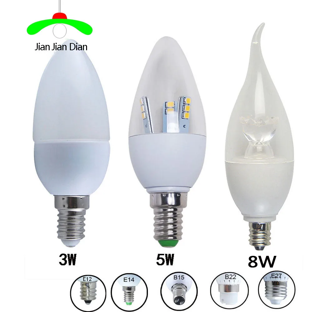 Светодиодная лампа E14 E12 B15 E27 B22 SMD2835 6 шт./лот 110 220 В 3 Вт 5 8 светодиодная люстра белая