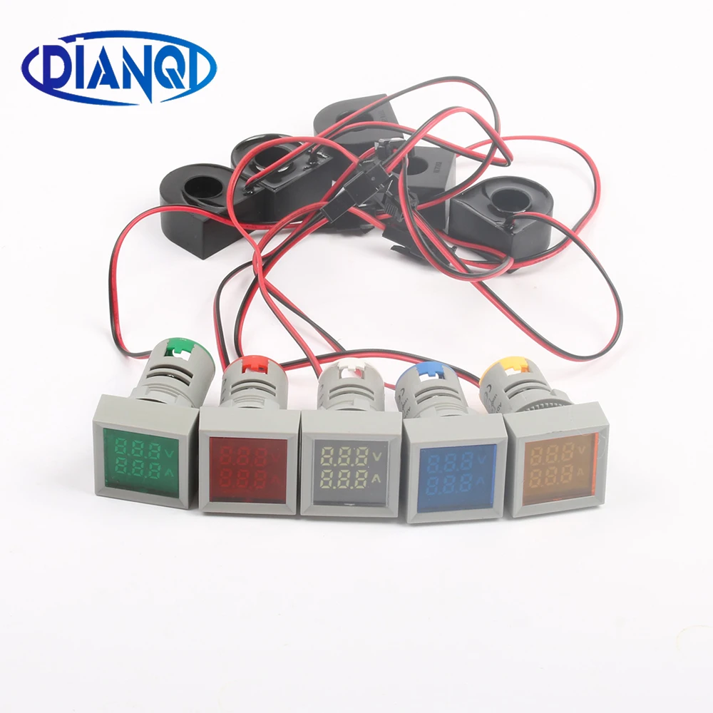 

DIANQI Square Mini Digital Voltmeter Ammeter 22mm AC 50-500V 0-100A Voltage Tester Meter Dual LED Indicator Pilot Lamp Light