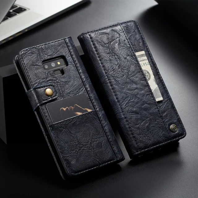 CaseMe кожаный чехол для samsung Galaxy Note 9 Бумажник Обложка внутренние и внешние отделения для карточек Кнопка флип чехол для samsung Note9 - Цвет: dark blue