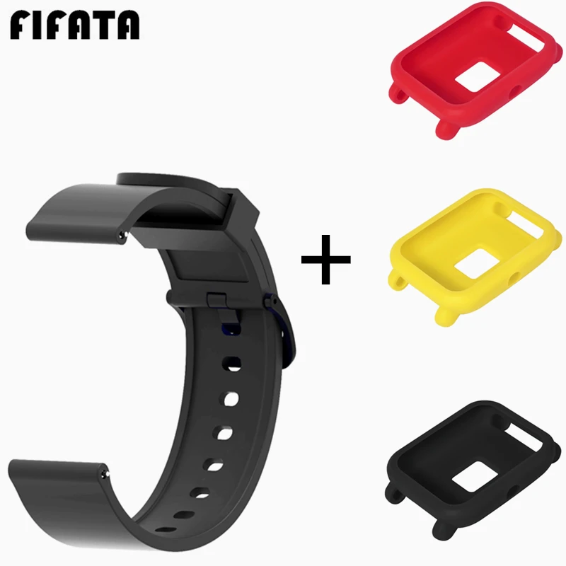 FIFATA для Xiaomi Huami Amazfit Bip 20 мм, мягкий силиконовый ремешок для часов, защитный чехол, корпус, сменный ремешок для часов, браслет