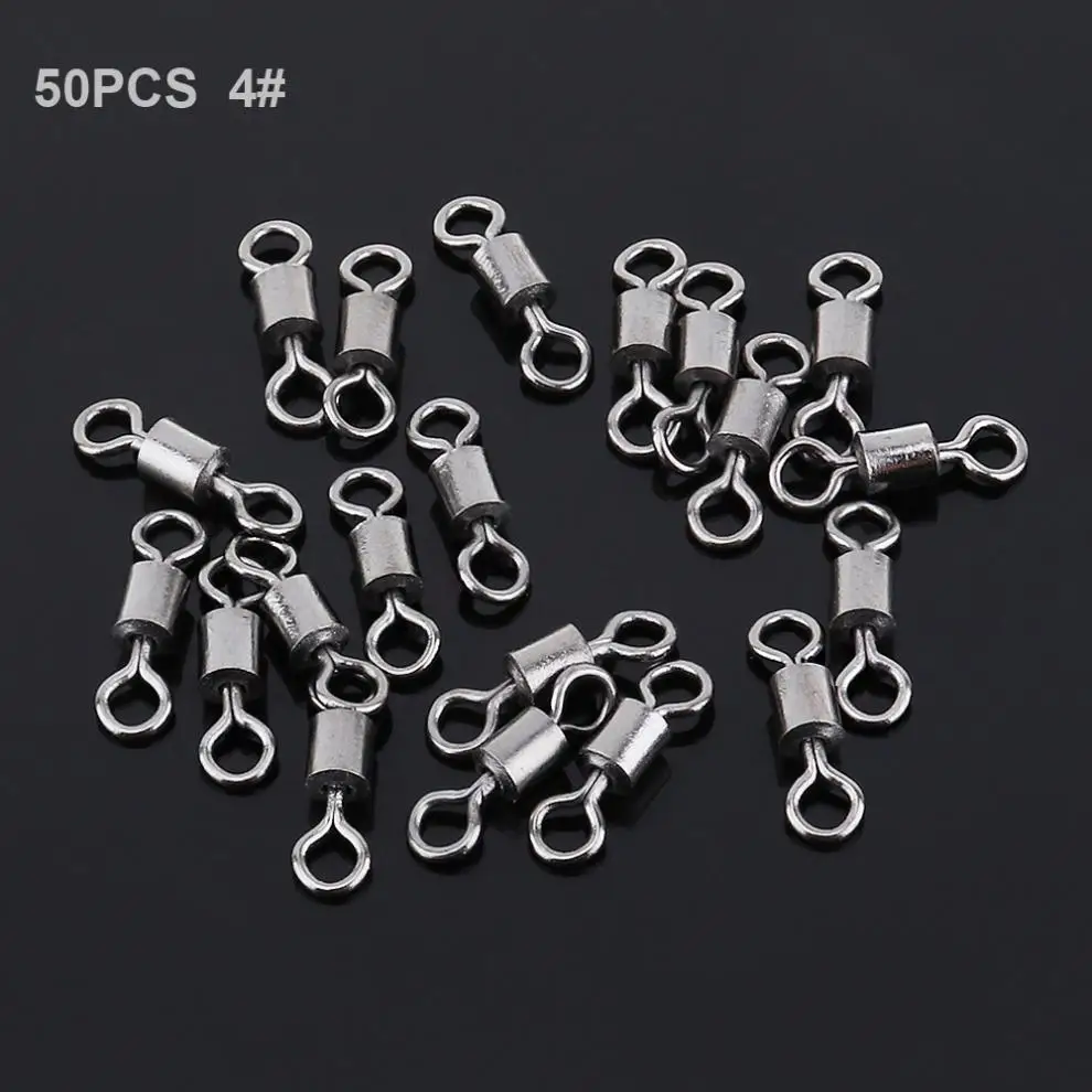 

50pcs 4# High Tensile 8 Shape Barrel Ball Bearing Fishing Hooks Swivel Snap Fishinghook Connector Solid Ring With Interlock
