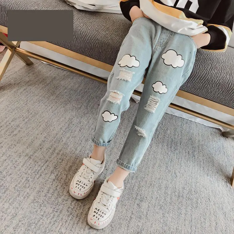 

Ripped Jeans For Kids Girls Teenage Baby Girl 4 5 6 7 8 9 10 11 12 13 Years Long Denim Trousers Print Toddler Little Girls Pant
