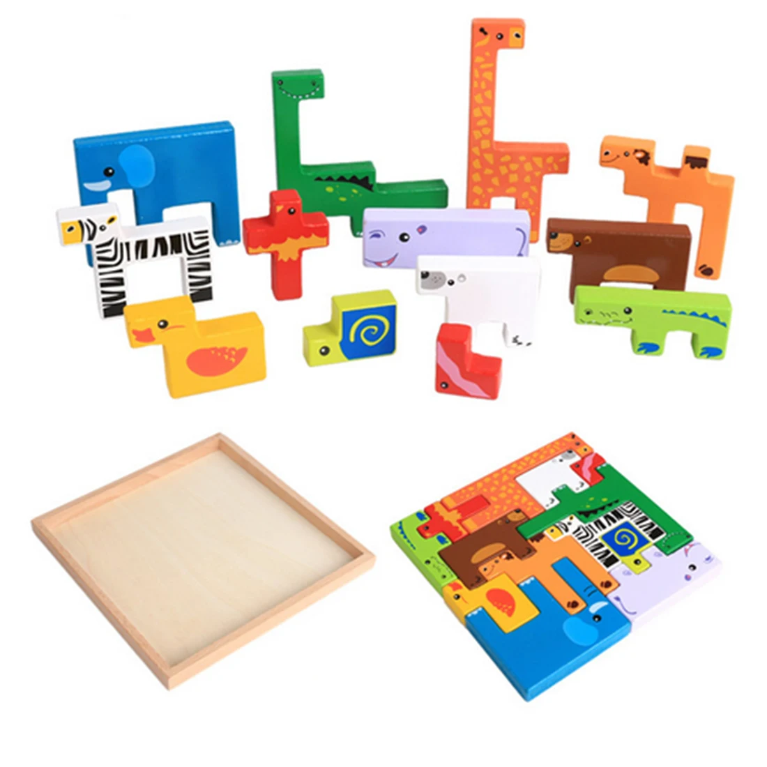 

Three-dimensional Animals Shape Creative Wooden Educational Building Blocks Toys Table Game for Children - Colorful