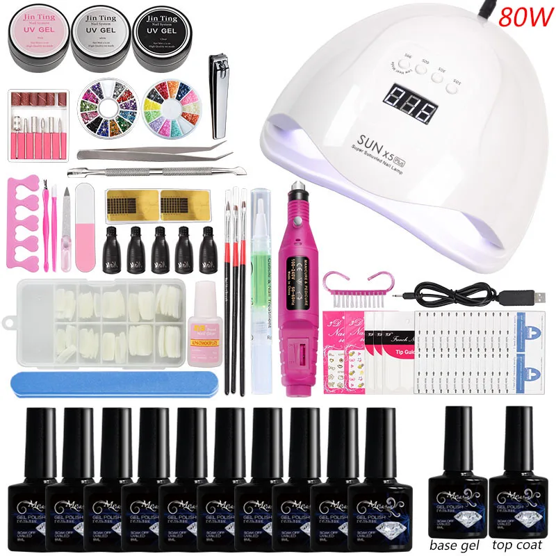 

Manicure Set with Lamp for Nail Kit Nail Lamp Dryer 10pcs Gel Nail Polish Set Varnish Semi Permanent Manicure Tools Nail Art Kit