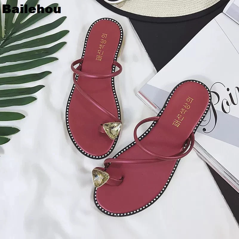 

Bailehou Women Slippers Bling Brand Slipper Flat Casual Shoes Slip On Slides Beach Flip Flops Crystal Diamoud Sandals Female New