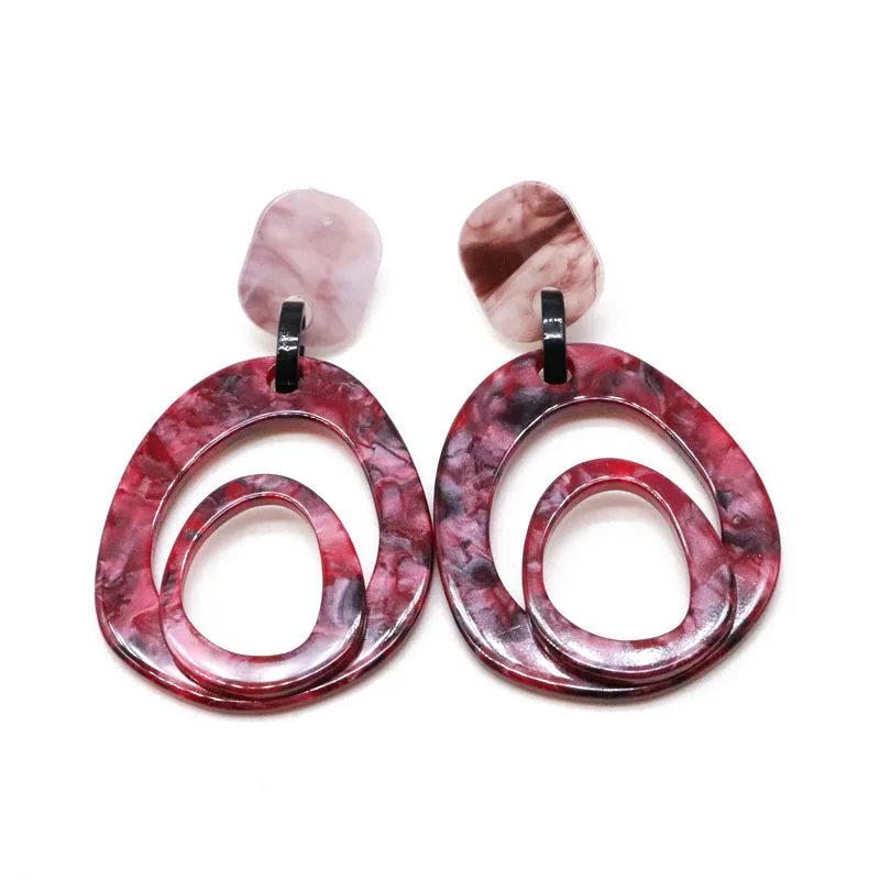 

Free Shipping Dark Red Acetic Acid Geometric Earring Marbled Vintage
