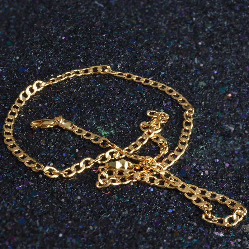 4 мм Позолоченные звенья цепи ожерелье для мужские, женские в стиле хип-хоп модные крутые чокер ювелирные изделия